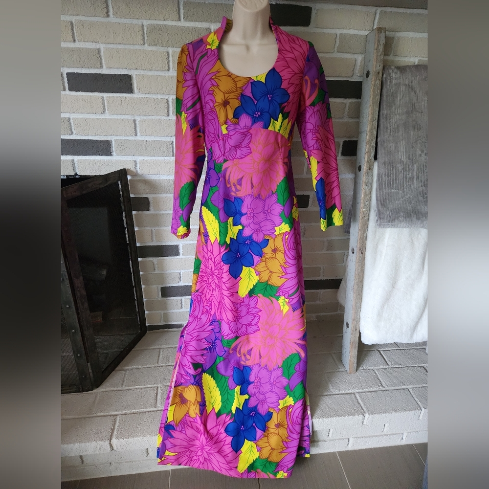 Vintage McInerny Sydney Honolulu Hawaiian Floral Maxi Dress S
